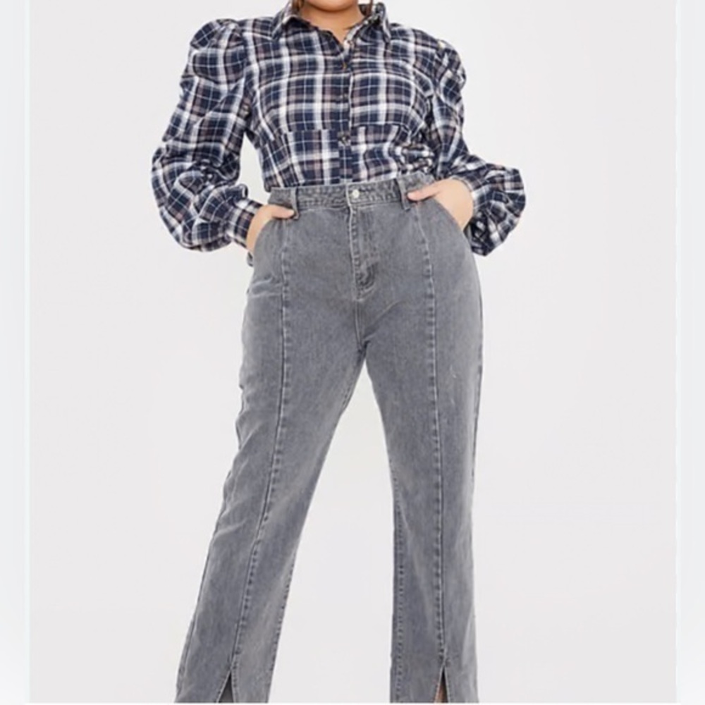 ASOS In Style X Olivia Bowen Highrise Slim Straight Grey Jeans Cotton Size 14